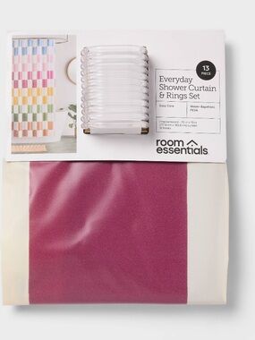 Room Essentials Pink and Cream Geometric Shower Curtain with Rings